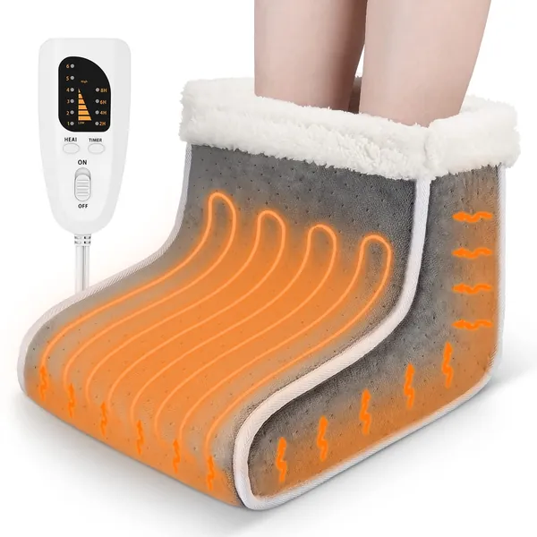 Heating Pad for Foot, Electric Heated Foot Warmer, Soft Foot Warmer Boots, Removable and Washable, 6-Level Heating and 4-Level Timing, Winter Gifts for Women  Men, Christmas, Massage