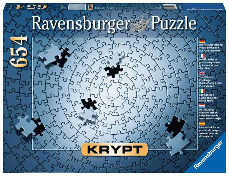 Ravensburger Krypt Silver 654 Piece Blank Jigsaw Puzzle Challenge for Adults – Every Piece is Unique, Softclick Technology Means Pieces Fit Together Perfectly