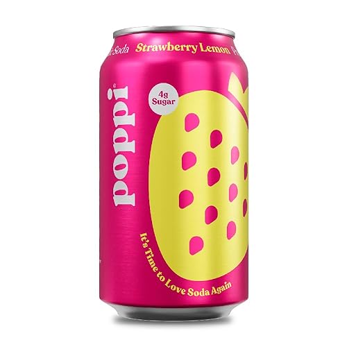 POPPI Sparkling Prebiotic Soda, Beverages w/Apple Cider Vinegar, Seltzer Water & Fruit Juice, Strawberry Lemon, 12oz (12 Pack) (Packaging May Vary) - Strawberry Lemon - 12 Fl Oz (Pack of 12)