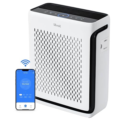 LEVOIT Air Purifiers for Home Large Room Bedroom Up to 1110 Ft² with Air Quality and Light Sensors, Smart WiFi, Washable Filters, HEPA Sleep Mode for Pets, Allergies, Dust, Pollen, Vital 100S-P, White - White