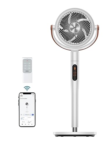 Dreo Fan for Bedroom, 100ft Standing Fan for Home, 120°+105° Smart Oscillating Pedestal Fans with Wi-Fi/Voice Control, DC Motor, 43'' Quiet Fan, 6 Modes, 8 Speeds, Adjustable Height, PolyFan 513S - White