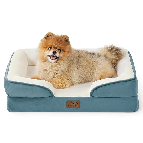 Bedsure Small Orthopedic Dog Bed - Washable Bolster Dog Sofa Beds for Small Dogs, Supportive Foam Pet Couch Bed with Removable Washable Cover, Waterproof Lining and Nonskid Bottom Couch, Blue - 24.0"L x 18.0"W x 6.0"Th - Coastal Shade Blue