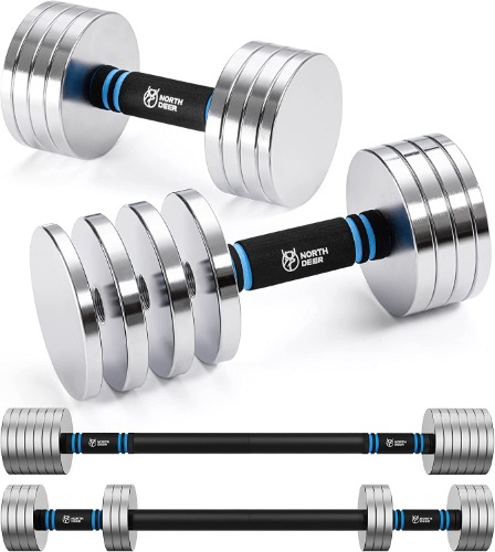 Northdeer 2.0 Upgraded Adjustable Steel Dumbbells, 40lbs Free Weight Set with Connector, 2 in 1 Dumbbell Barbell Set (New) | Default Title