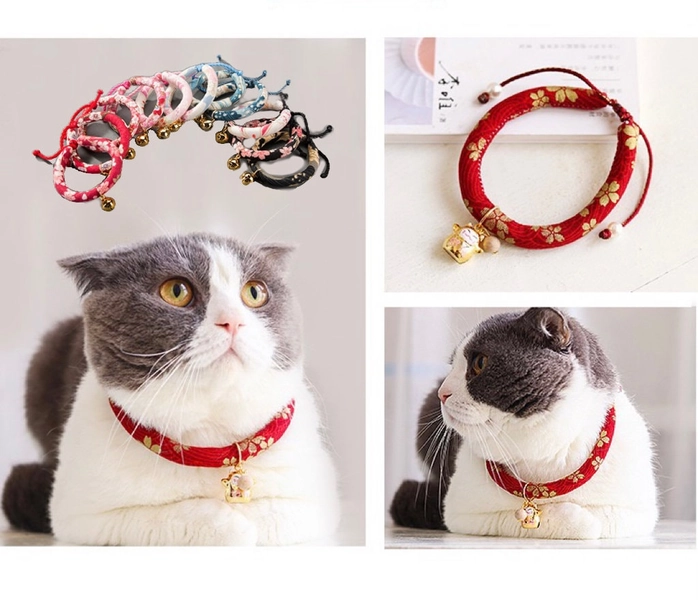 Japanese style Dog Cat Collar Removable Pet Collar Accessories Wedding Set Handmade Dog Cat collar with Bell Pet Lover Gifts