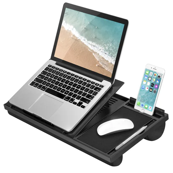 LapGear Ergo Pro Laptop Stand - Lap Desk with 20 Adjustable Angles, Mouse Pad, and Phone Holder - Black - Fits Up To 15.6 Inch Laptops and Most Tablets - style No. 49408 - Mouse Pad and Bolster Cushion