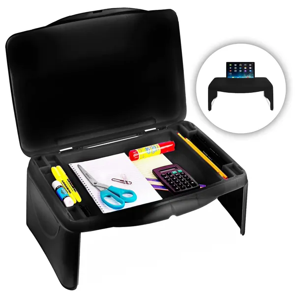 Folding Lap Desk, Laptop Desk, Breakfast Table, Bed Table, Serving Tray - The lapdesk Contains Extra Storage Space and dividers & Folds Very Easy, Great for Kids, Adults, Boys, Girls (Black) - Black
