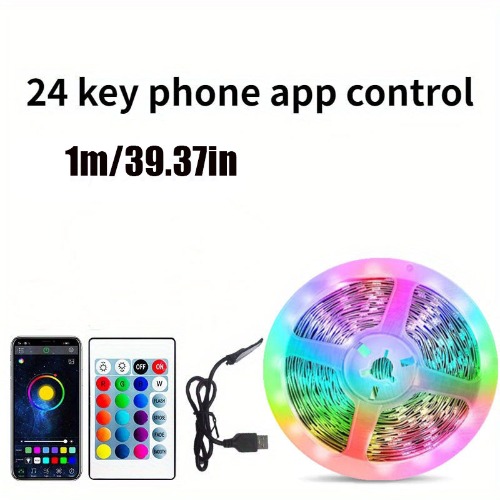 1Set 39.37inch/78.74inch/118.11inch/5m/393.7inch/590.55inch/787.4inch LED Color Changing Light Strip, USB Charging RGB Color Strip, 24 Key IR Remote Control Decorative Lights, Halloween Christmas Decorative Light Strip, USB Powered