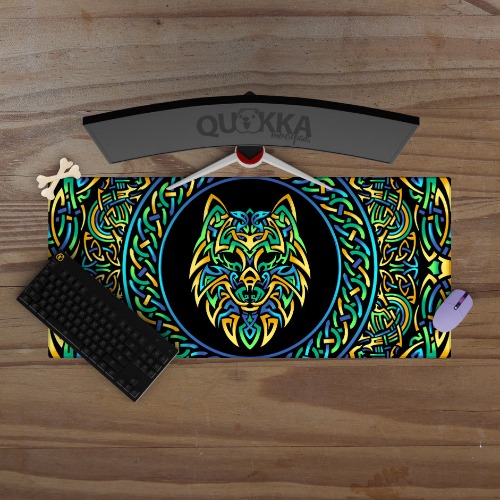 Celtic Wolf Circle Design Mousepad Deskmat - 70x40cm / 4mm / Black Stitched