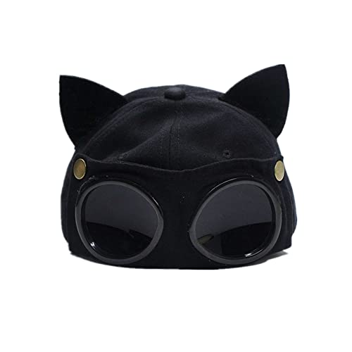 Retro Aviator Hat with Cat Ears Glasses Peaked Cap Sunglasses Baseball Cap Hip Hop Mask - Medium - Green