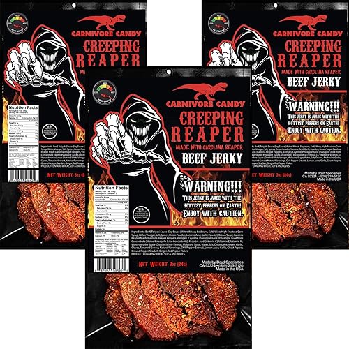 “Creeping Ghost” Carolina Reaper Jerky Beef Three - 3oz Bags The Reaper is the HOTTEST Pepper in the world! Sweet with Heat!