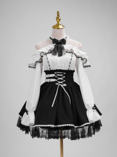 Jirai Kei Buckles and Lace-up High Waist Black Skirt