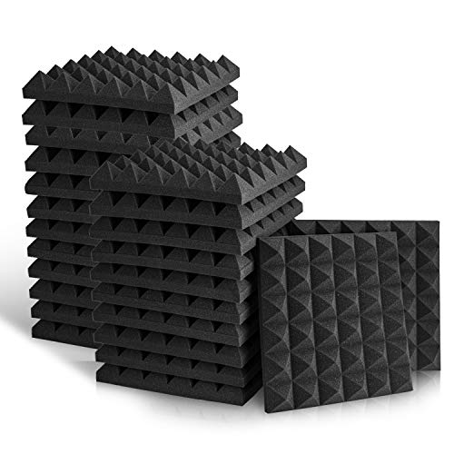 Acoustic Panels, 2" X 12" X 12" Acoustic Foam Panels, Studio Wedge Tiles, Sound Panels wedges Soundproof Sound Insulation Absorbing (24 Pack, Black (36 Block Pyramid)) - 24 Pack - Black (36 Block Pyramid)