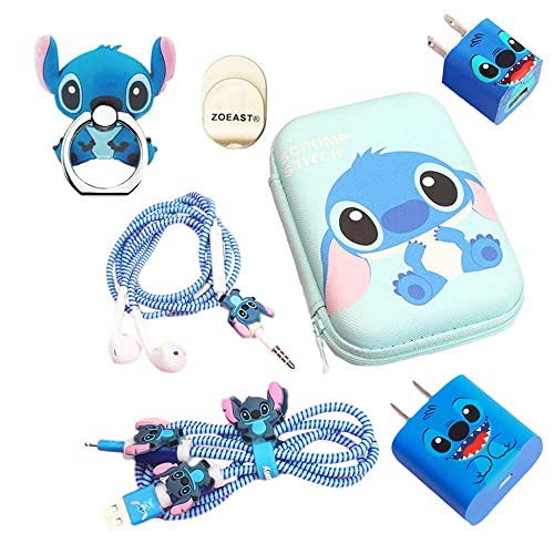 ZOEAST(TM) Stitch Set DIY Protectors Phone Ring Apple Data Cable USB Charger Data Line Earphone Wire Saver Protector Compatible iPhoneXs 12 13 14 Plus X IPad iPod iWatch (Advanced Styles, Stitch)