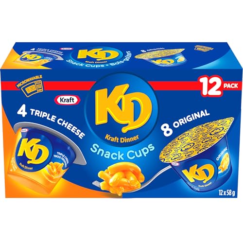 Kraft Dinner Original and Three Cheese Macaroni & Cheese Snack Cups Variety Pack, 58g (Pack of 12) - Variety (Original and Three Cheese) - 58 g (Pack of 12)