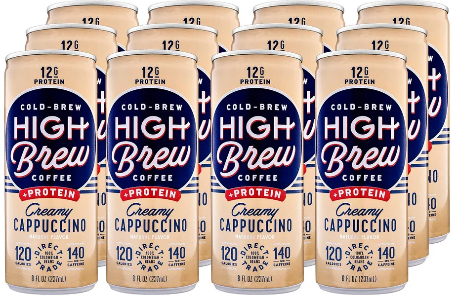 High Brew Coffee Cold Coffee Creamy Cappuccino Plus Protein, Original Version, Cappucino, 8 Fl Oz, Pack of 12