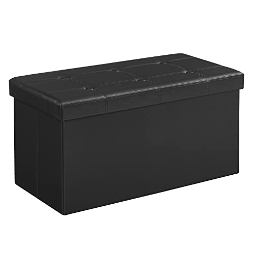 SONGMICS 30 Inches Folding Storage Ottoman Bench, Storage Chest, Footrest, Coffee Table, Padded Seat, Faux Leather, Holds up to 660 lb, Black ULSF105 - Black - M(15 x 30 x 15 Inches)