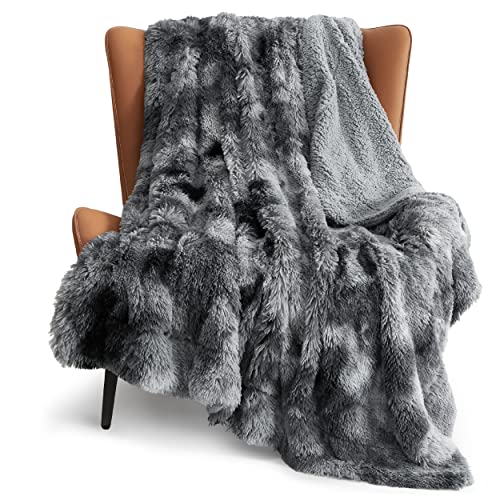 Bedsure Faux Fur Twin Blanket Tie Dye Grey – Fuzzy, Fluffy, and Shaggy Faux Fur, Soft and Thick Sherpa, Tie-dye Decorative Gift, Twin Size Blankets for Couch, Sofa, Bed, 60x80 Inches, 380 GSM - Tie Dye Grey - 60"x80" Twin/Twin XL