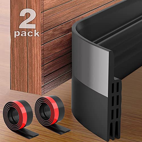 Grotheory 2 Pack Door Draft Stopper, 39" L Under Door Draft Blocker, Soundproof Door Sweep Weather Stripping for Doors, 2" W Black - 2 Pack - Black