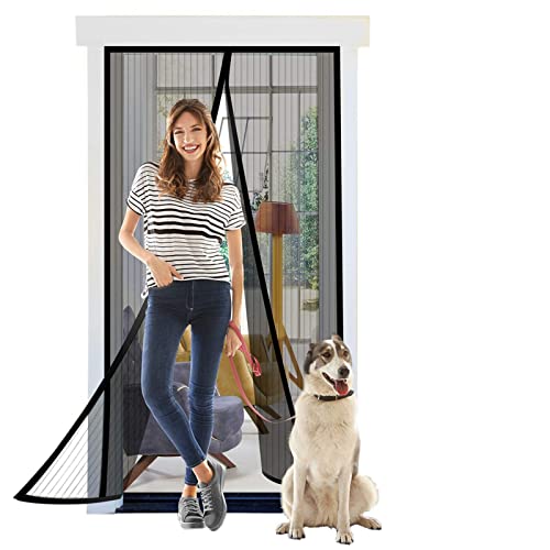 Titan Mall Magnetic Screen Door, Self Sealing Screen Door, Heavy Duty Door Screen Magnetic Closure Keep Bugs Out, Retractable Screen Door Mesh - Pet and Kid Friendly, Hands Free Door Screen 39" x 82" - Black - 39x82"