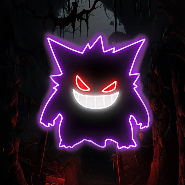 Pokemon Gengar Neon Sign with UV Print Acrylic Board, Anime Led Neon Sign, Neon Sign Bedroom Anime Gift, Game Room Light, Custom Neon Sign