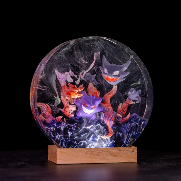 GENGAR Pokemon Epoxy Lamp, Custom Epoxy Resin Lamp, Resin Night Light, Resin Wood Art Lamp, Custom Pokemon Night Light, Halloween Decor