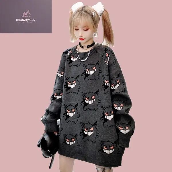 Gengar Unisex Sweater, Pokemon Japanese Style Knitted Pullover