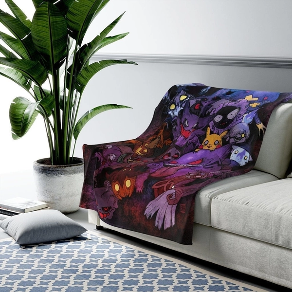 Ghost type Velveteen Plush Blanket | Gengar Blanket