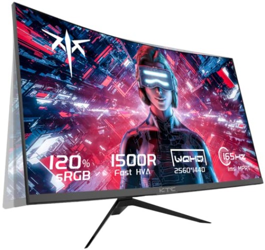 KTC 27 inch Gaming Monitor, 1440P Curved Monitor, 165Hz, 144Hz, 2K, 1500R, 1ms, FreeSync Premium/G-Sync, DisplayPort/HDMI/USB, Vesa/Wall Mount Computer Monitor, Ultrawide PC Monitor H27S17 - 27-inch - Curved QHD 165Hz