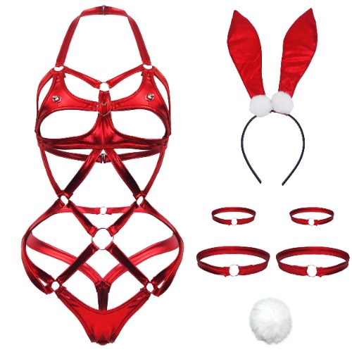 paloli Punk Gothic Full Cage Body Harness for Women | Elastic Strappy Hollow Ruffle Tutu Garter Belts Waist Set