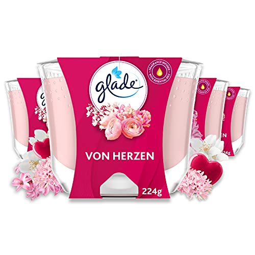 Glade (Brise) Langanhaltende Duftkerze im Glas, Von Herzen (Dankeschön), bis zu 39 Stunden Brenndauer, 4er Pack (4 x 224g) - I Love You