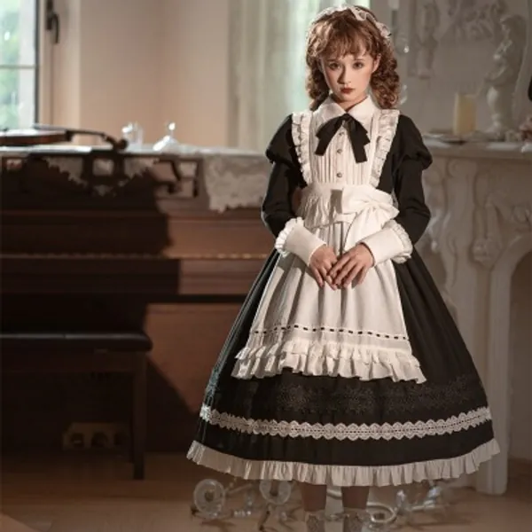 Women Gothic Lolita Dress Party Stage Princess Dress Anime Cosplay Costumes Apron Maid Outfit Lolita Big Bow Kawaii Dresses 2022 - Dresses - AliExpress