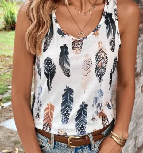 Feather Print Tank Top | SHEIN USA