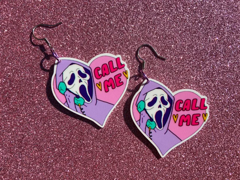 GhostFace Scream “Call Me” Valentines Halloween earrings