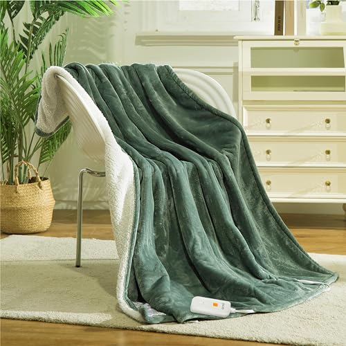 Templewet Heated Blanket Electric Throw 50" x 60" -Heated Throw Blanket with 4 Heating Levels & 3 Hours Auto Off,Machine Washable,ETL & FCC Certification,Over-Heat Protect（Lake Green） - Lake Green - 50''X60''