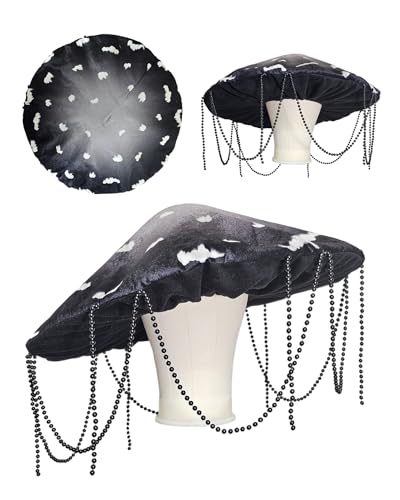 Dreamstall Mushroom Hat Costume Cosplay Accessory Party Hat Cap, Oversized with Wired Brim - Black