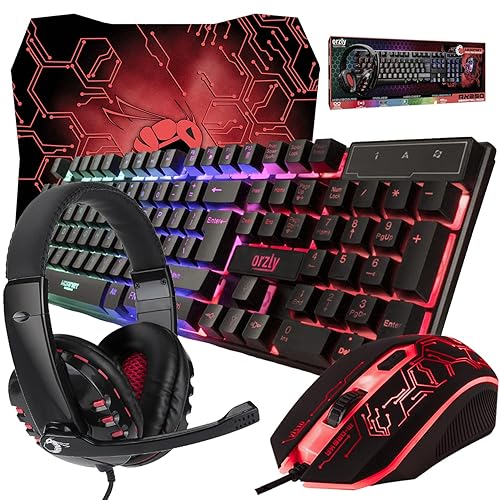 Gaming Keyboard and Mouse and Mouse pad and Gaming Headset, Wired LED RGB Backlight Bundle for PC Gamers and Xbox and PS4 Users - 4 in 1 Edition Hornet RX-250 - Black