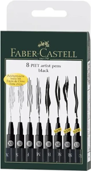Faber-Castell Pitt Artist Pen Pack of 8 Assorted Sizes