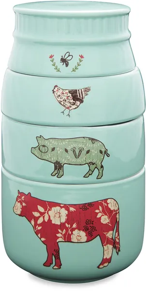 Pavilion Gift Company Live Simply Bee Chicken Pig and Cow Measuring Cups, Teal - 