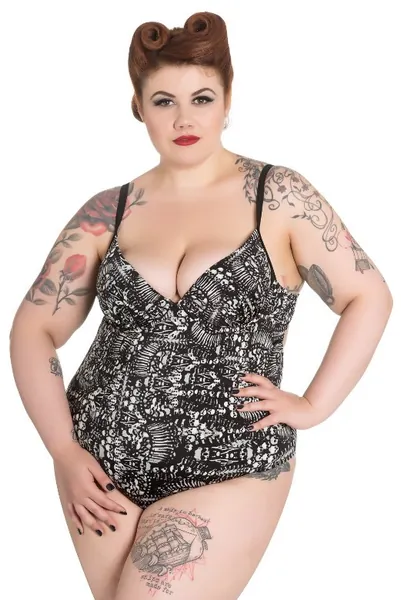 Spin Doctor Alchemy Plus Size Malice Skull and Bones Swimsuit [SD9038] - $39.99 : Mystic Crypt, the most unique, hard to find items at ghoulishly great prices!