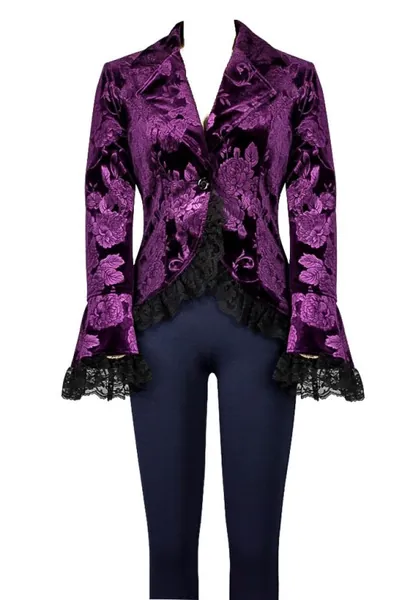 Plus Size Purple Pattern Gothic Lace Trim Corset Velvet Jacket [759W2] - $59.99 : Mystic Crypt, the most unique, hard to find items at ghoulishly great prices!