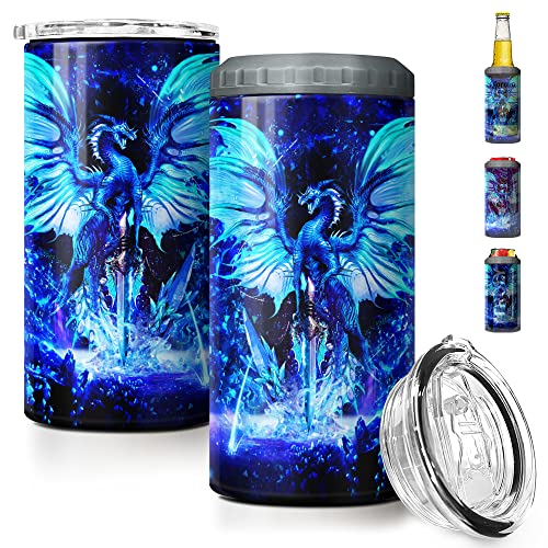 SANDJEST Blue Dragon Tumbler 4 in 1 16oz Tumbler Can Cooler Coozie Skinny Stainless Steel Tumbler Gift for Men Dad Son Father Husband Christmas Birthday - Style 6