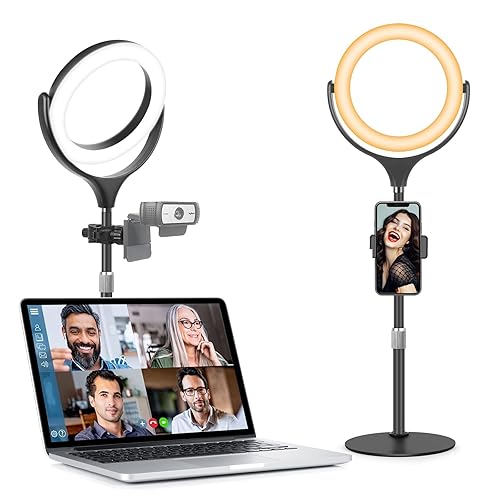 Ring Light with Stand for Desk Laptop Computer Video Conference Recording, Evershop Selfie Ring Light with Adjustable Metal Stand&Phone Holder for Zoom Meeting, Video Call, Live Stream,Tiktok/YouTube - black