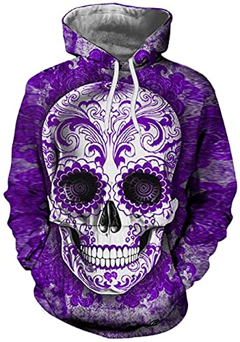 GIOSG Men's 3D Printed Hoodie Novelty Skull Sweatshirt Pullover with Pocket Hoodies - 4X-Large - Purple