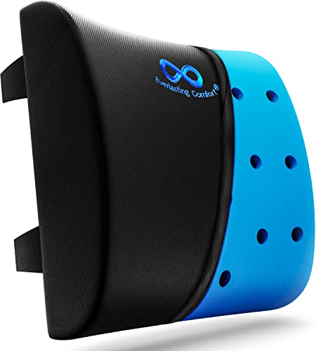 Everlasting Comfort Gel Infused Lumbar Support Pillow (Patented) - Ergonomic Back Support for Office Chair, Car, Gaming Chair - Effective Upper, Middle, Lower Back Pain Relief - Posture Support - Black (Upgraded Gel Infused)