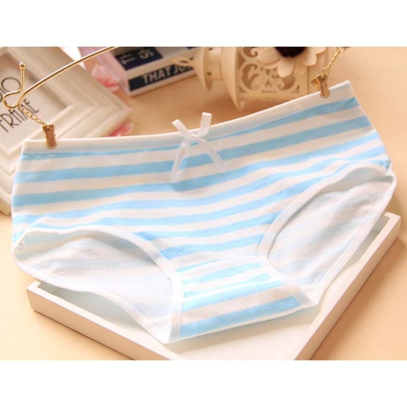 Cute Striped Ribbon Panties | Light Blue