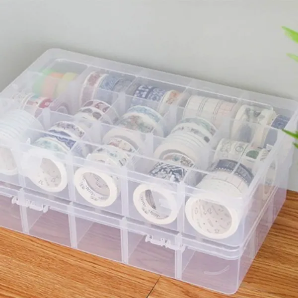 Heaviesk 15 Grids Desktop Tape Opbergdoos Mini Papier Sticker Tape Box Transparante Kunststof Koffer Ambachten Organizer