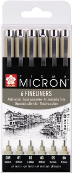 Sakura PO(XSDK-6) Pigma Micron Finelinerset, Zwart, 6 Stuks