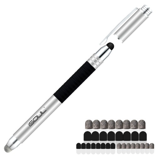 iSOUL Capacitieve Stylus Pen 2-in-1 Styli Touch Screen Pen met 20 Stks Vervanging Microfiber Tips, Rubber Tips voor iPads, iPhones, Samsung Galaxy Note/Tab, LG, OnePlus, Huawei, Tablet Stylus
