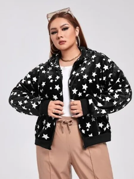 Casual Geometrisch Volledig geprint Sweatshirt grote maat Rits