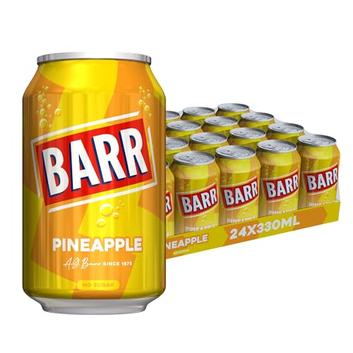BARR since 1875, Sparkling Pineapple Soda, No Sugar Pineapple Flavoured Fizzy Drink "Fizzing with Fun" - 24 x 330ml Cans - Pineapple - No Sugar - 330ml | 24 Cans